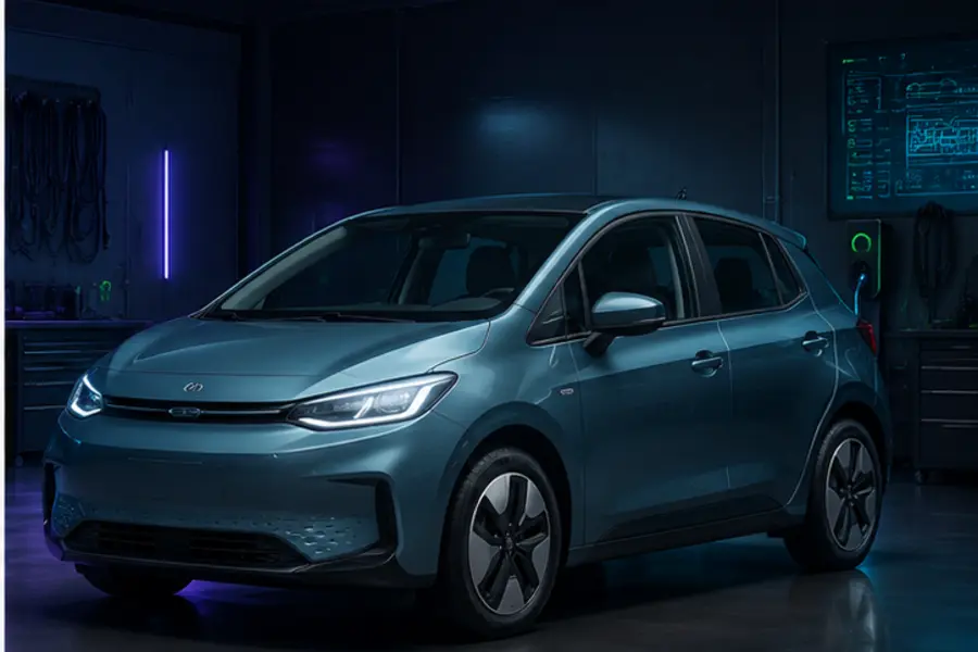 Hatch elétrico em ambiente técnico, imagem ilustrativa sem vínculo com fabricante